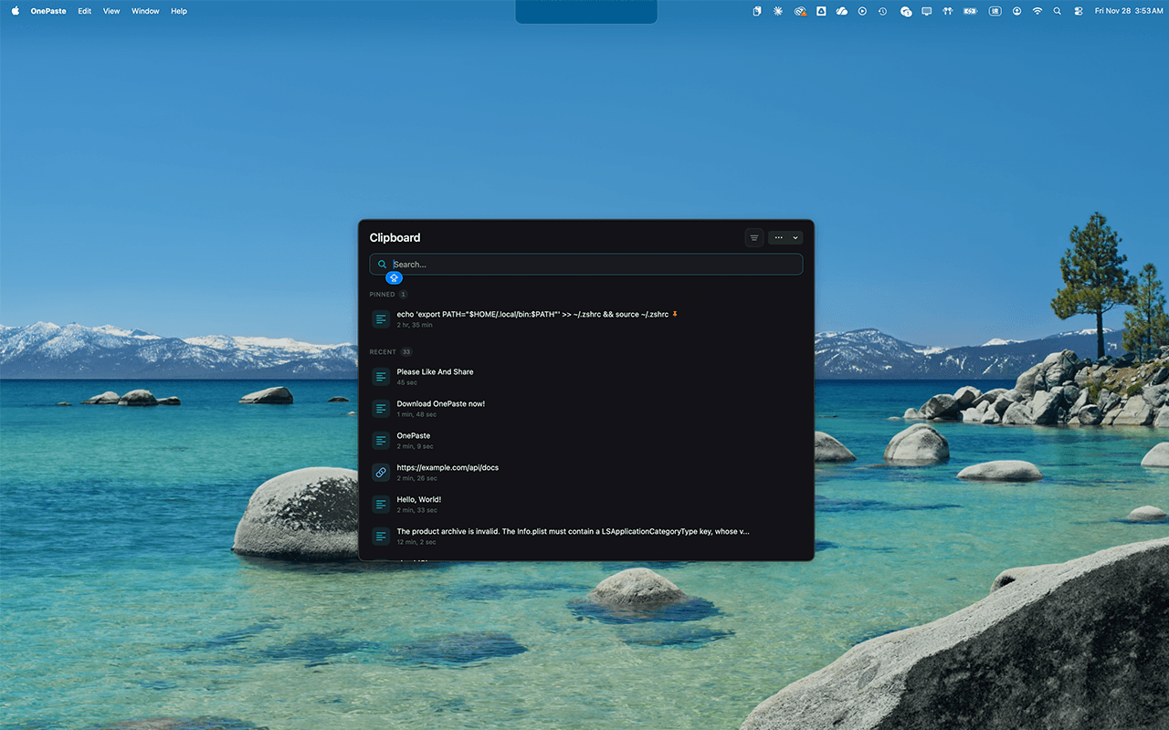 OnePaste search feature